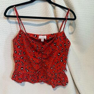 Topshop Leopard Print Shirt - Tomato Red